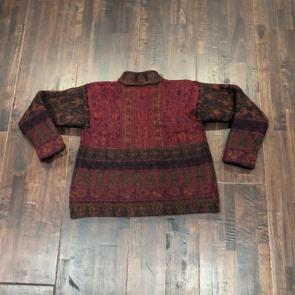 Vintage Felted Wool Cardigan Sweater Red Brown Thick Women's XS Button Front 80s - Picture 2 of 9